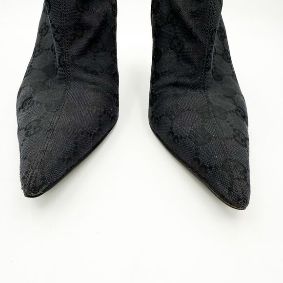 Gucci GG Canvas Pointed Toe Ankle Boots Heels Size 8 - Picture 4 of 15